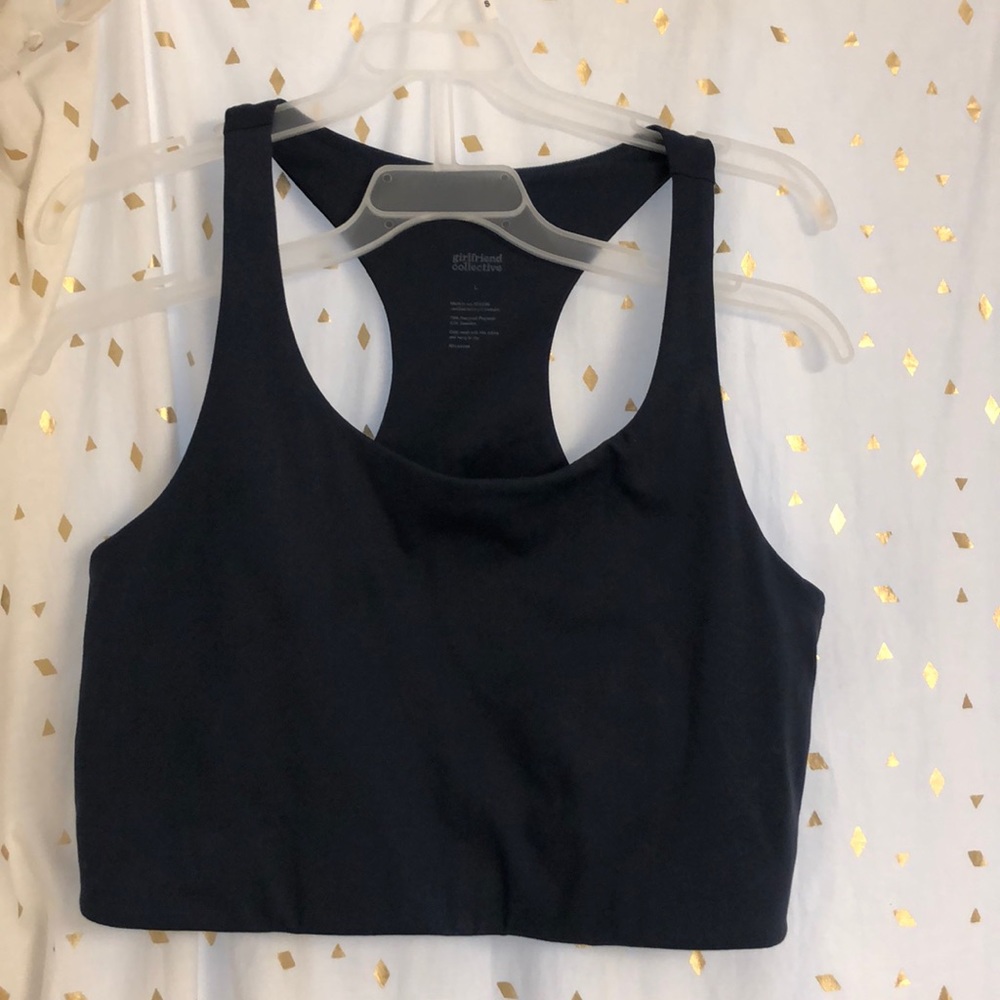 EUC Girlfriend Collective navy longline sports bra crop top racer back tank top!